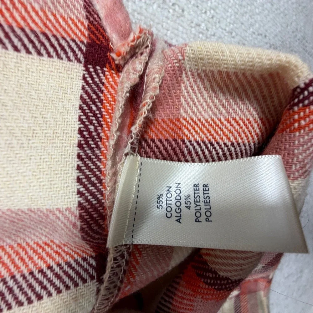 BKE Mens Plaid Flannel Button Up Shirt Long Sleeve Cream Orange Red XXL